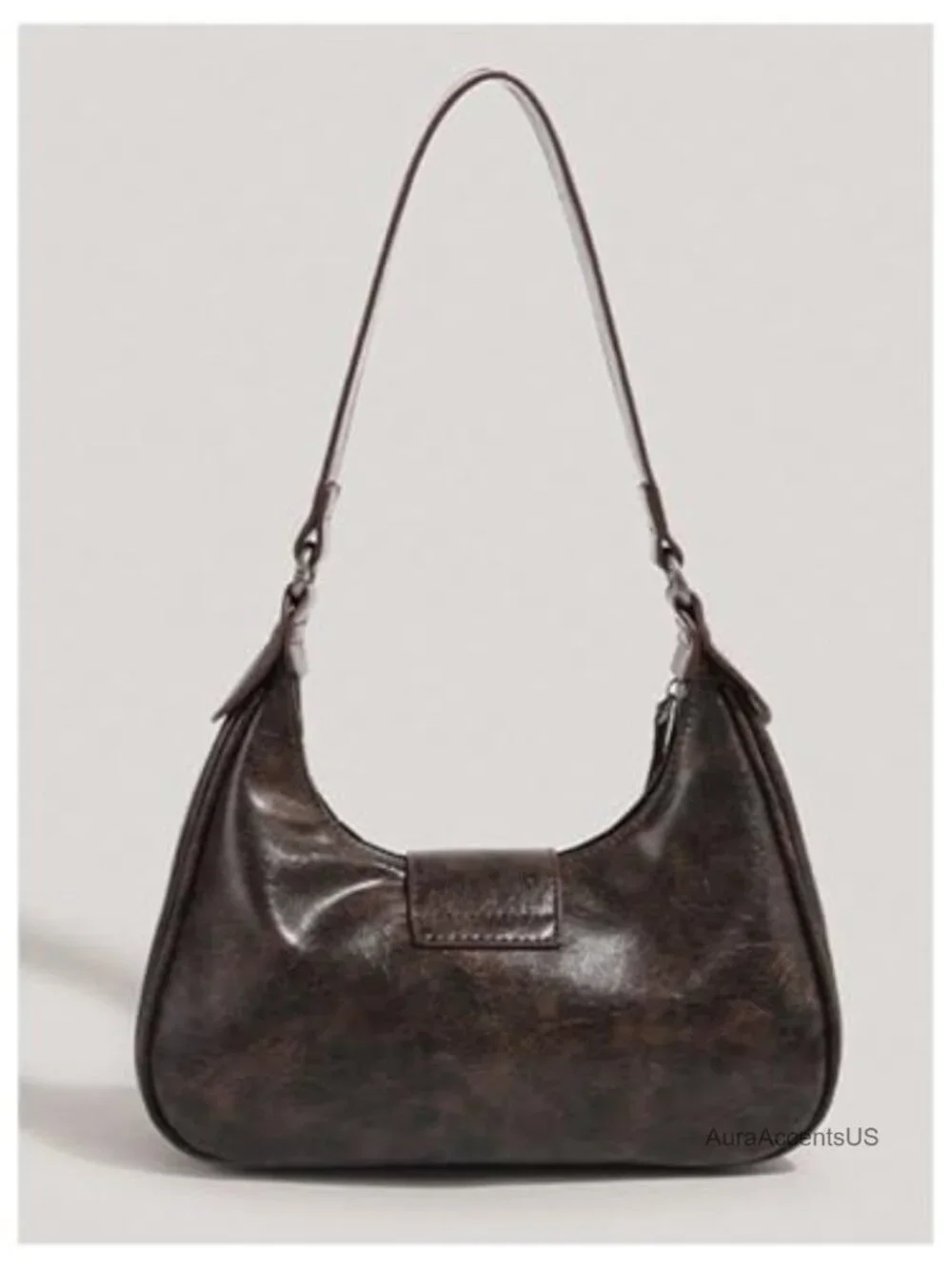 Women's Faux Leather Hobo Shoulder Bag with Top Zipper and Buckle | Handbag